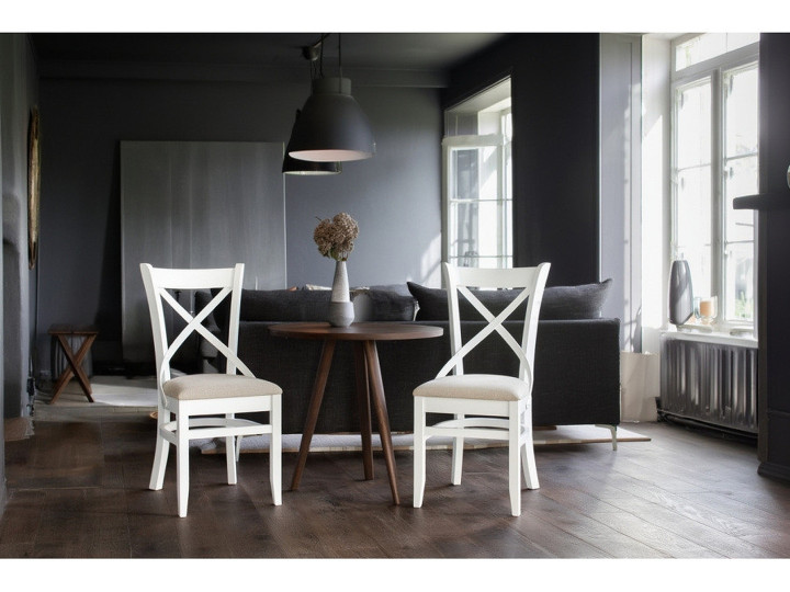Стул деревянный кухонный с мягкой сидушкой Ханой Белая эмаль/бежевый М02