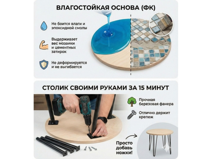 Столешница заготовка из березовой фанеры Круг 50 см купить — Купить для декора