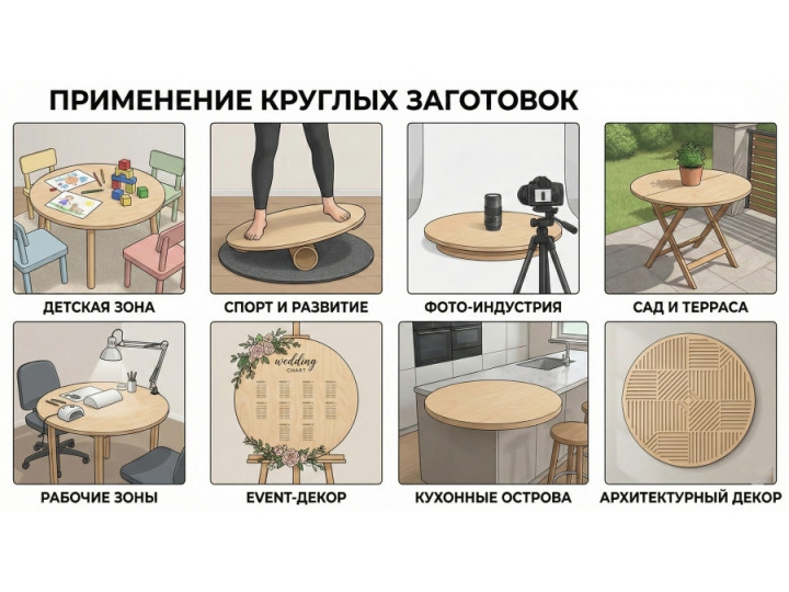 Столешница заготовка из березовой фанеры Круг 50 см купить — Купить для декора